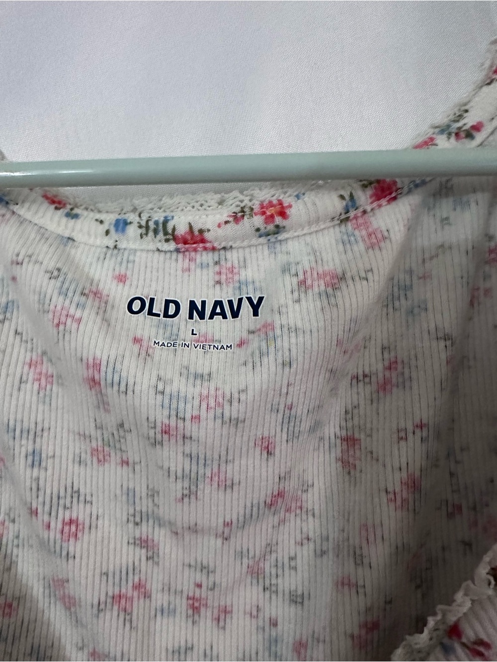 Old Navy Cream Tank Top with Pink & Blue Floral Print - Picture 3 of 3